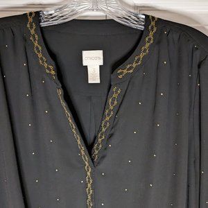 Chico's- Black Semi-Sheer- Glitter Blouse- Size 3